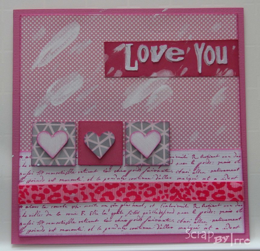 Valentines day card with stamping and die-cut hearts