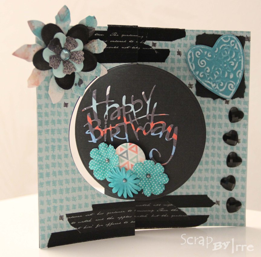 Circle flip card in teal and black colors