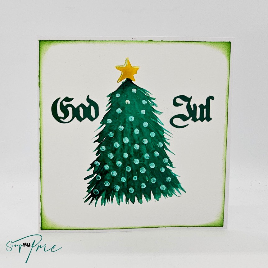 Christmas card with a painted Christmas tree